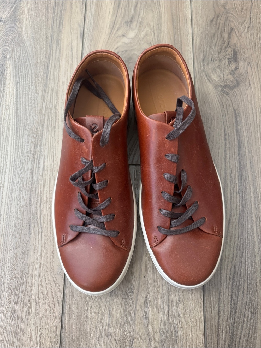 Ecco Men's Leather Sneakers in Brown with White Sole